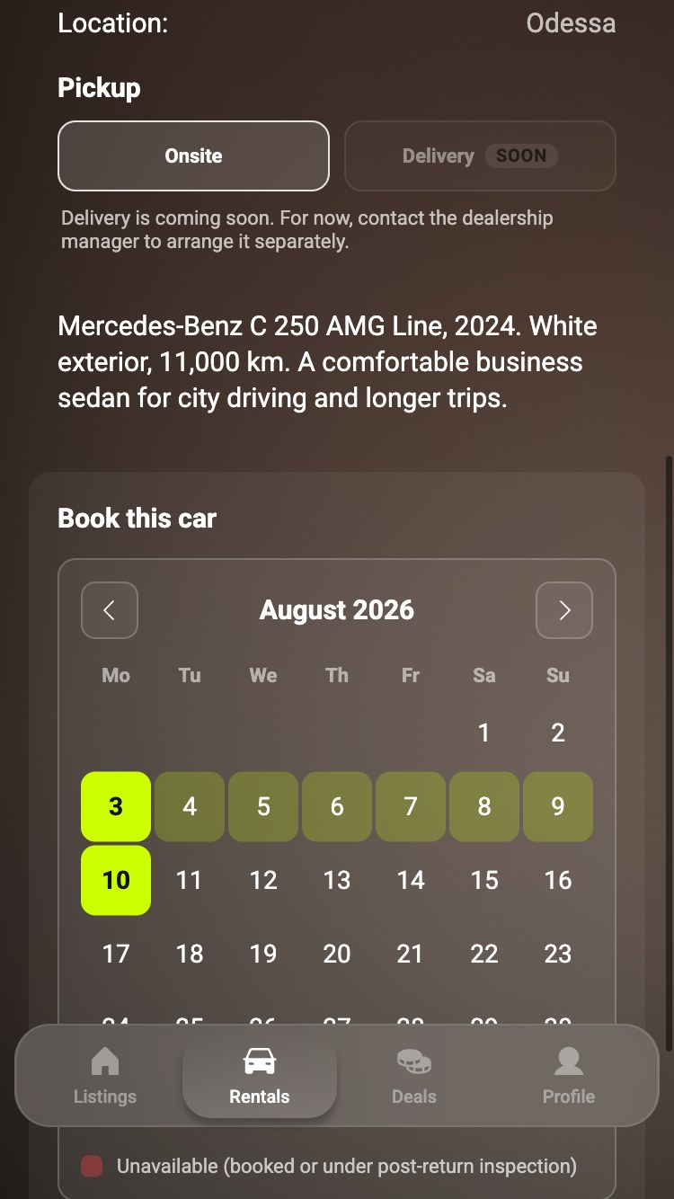 Booking calendar screenshot